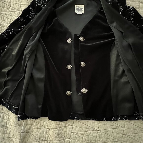 Vintage R&M Richards Dark Academia Black Silver Whimsigoth Velvet Top Blazer 6P - Picture 7 of 11